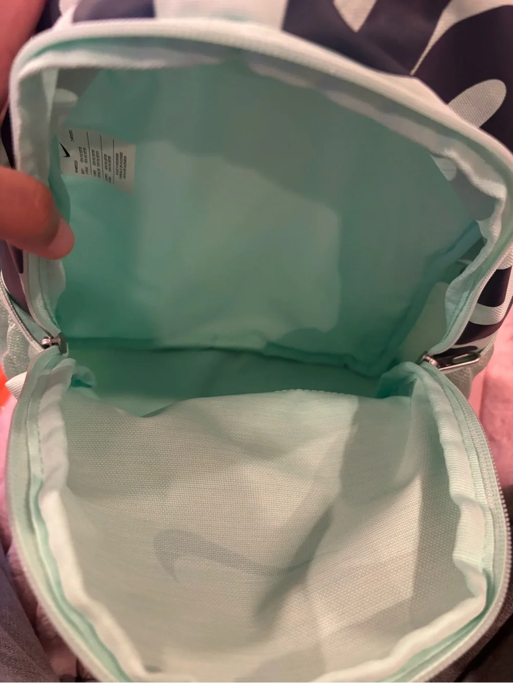 Nike Mint Green Backpack with Navy Logo and Accent Panels